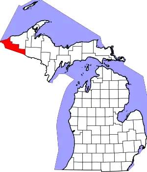 Map of Michigan highlighting Gogebic County