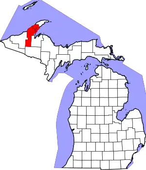 State map highlighting Houghton County