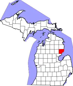 Map of Michigan highlighting Iosco County