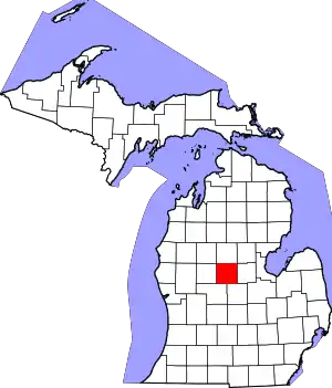 Map of Michigan highlighting Isabella County