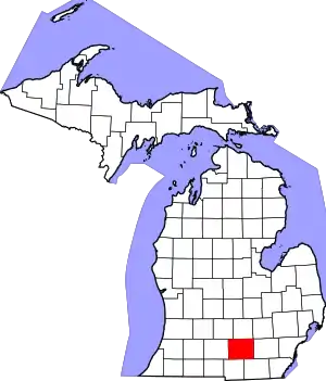 Map of Michigan highlighting Jackson County