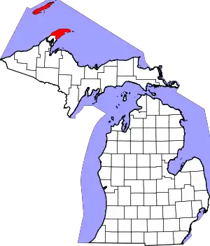 State map highlighting Keweenaw County