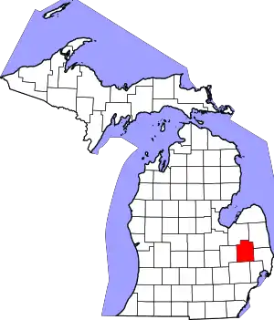 State map highlighting Lapeer County