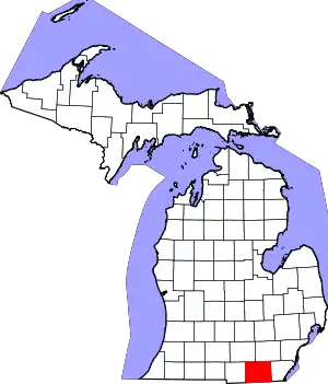 State map highlighting Lenawee County