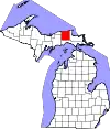 Map of Michigan highlighting Luce County