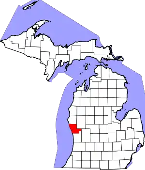 Map of Michigan highlighting Muskegon County