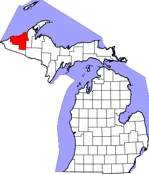 State map highlighting Ontonagon County