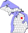 State map highlighting Oscoda County