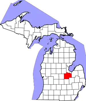 Map of Michigan highlighting Saginaw County