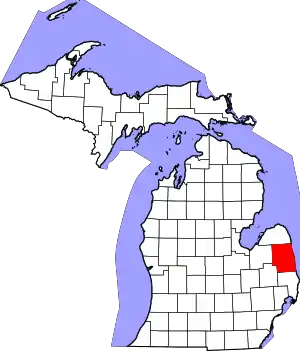 Map of Michigan highlighting Sanilac County