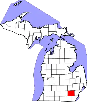 Map of Michigan highlighting Washtenaw County