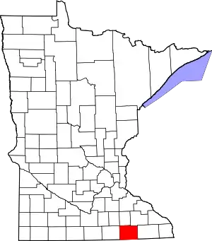 Map of Minnesota highlighting Mower County