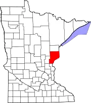 Map of Minnesota highlighting Pine County