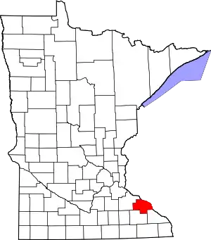 Map of Minnesota highlighting Wabasha County