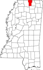 Map of Mississippi highlighting Benton County