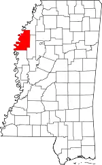 Map of Mississippi highlighting Bolivar County