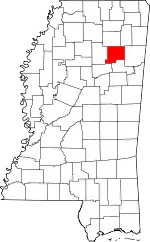 Map of Mississippi highlighting Chickasaw County