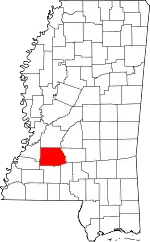 Map of Mississippi highlighting Copiah County