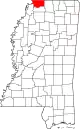 Map of Mississippi highlighting DeSoto County