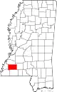 Map of Mississippi highlighting Franklin County