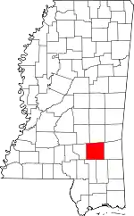 Map of Mississippi highlighting Jones County