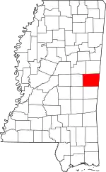 Map of Mississippi highlighting Kemper County