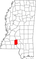 Map of Mississippi highlighting Lawrence County