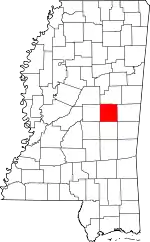 Map of Mississippi highlighting Neshoba County