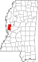 Map of Mississippi highlighting Sharkey County