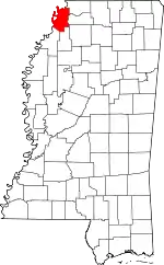 Map of Mississippi highlighting Tunica County