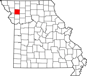 Map of Missouri highlighting DeKalb County