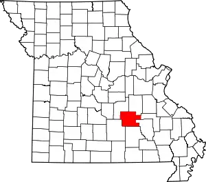 Map of Missouri highlighting Dent County