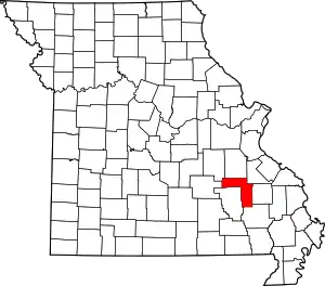 Map of Missouri highlighting Iron County