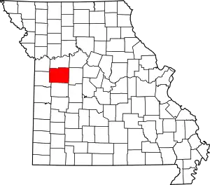 Map of Missouri highlighting Johnson County