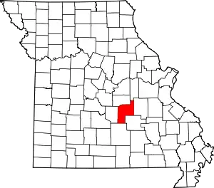 Map of Missouri highlighting Phelps County