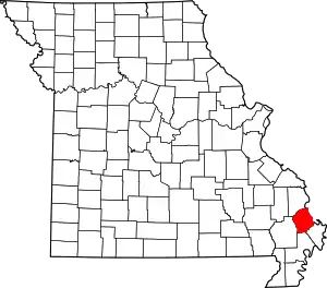 Map of Missouri highlighting Scott County