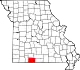 A state map highlighting Taney County in the southwestern part of the state.