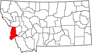 Map of Montana highlighting Ravalli County