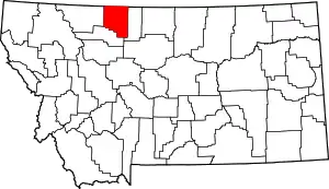 Map of Montana highlighting Toole County