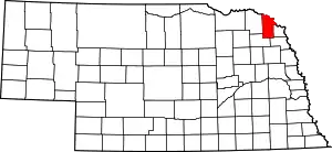 Map of Nebraska highlighting Dixon County