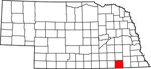 Map of Nebraska highlighting Jefferson County