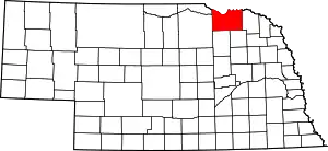 Map of Nebraska highlighting Knox County