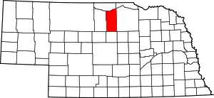 Map of Nebraska highlighting Rock County