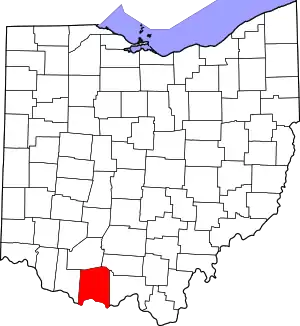 Map of Ohio highlighting Adams County