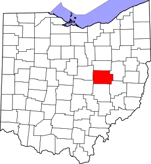 State map highlighting Coshocton County