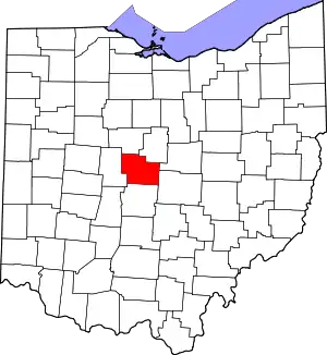 Map of Ohio highlighting Delaware County