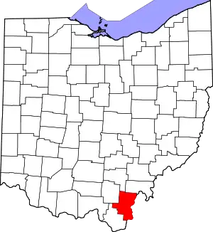 Map of Ohio highlighting Gallia County