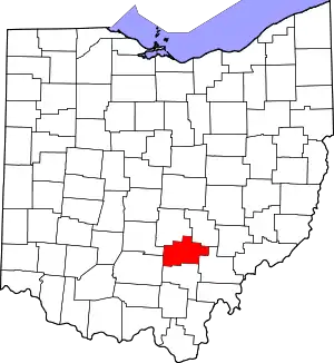 Map of Ohio highlighting Hocking County