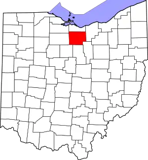 Map of Ohio highlighting Huron County