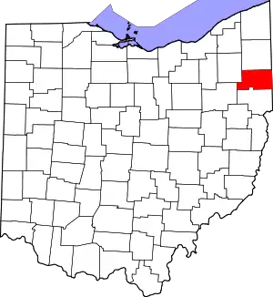 Map of Ohio highlighting Mahoning County